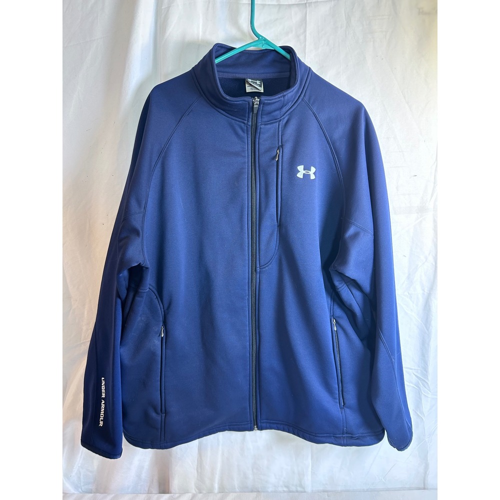 Under Armour Full Zip Fleece Lined Jacket XL Blue Mock Neck Mens